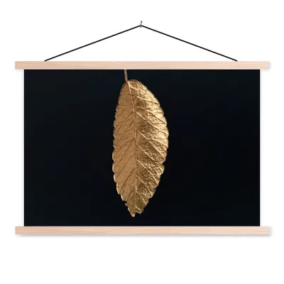 Produktbild von MuchoWow® Textilposter Blätter - Schwarz - Gold - Luxus - Natur 120x80 cm mit holzfarbenen Rahmen - Aufhängeset