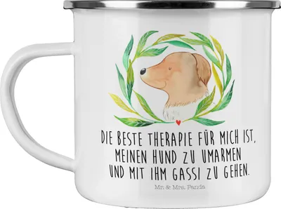 Produktbild von Mr. & Mrs. Panda metallbecher Hund Blumen - Weiß - Geschenk, Umarmen, Emaille Tasse, Sprüche, Teetasse, blechbecher, Teebecher, Pott, Vierbeiner, Hundeliebe, Hunde