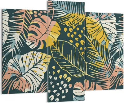 Produktbild von Bild auf Leinwand - Leinwandbild - 3 Teile - Blätter modern bunt - 130x100cm - Wand Bild - Wanddeko - Wandbilder - Leinwanddruck - Bilder - Wanddekoration - Leinwand bilder - Wandbild - CB130x100-4630