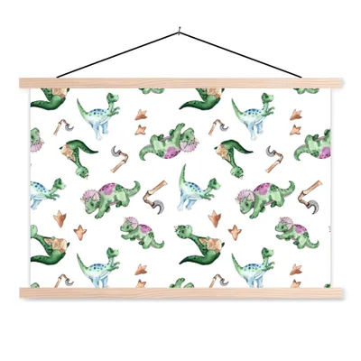 Obrázok produktu pre MuchoWow® Textilný plagát - Dinosaurus - Vzor - Detská izba - Chlapci - Dievčatá - Deti - 60x40cm - S hnedými lamelami