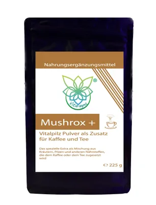 Produktbild von VITARAGNA Mushrox Vitalpilz Pulver, leicht löslich mit Cordyceps, Ganoderma Reishi, Mandelpilz, Sunfiber, 60 Portionen, für Tee und Kaffee