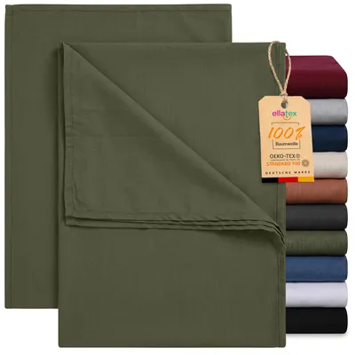 Produktbild von EllaTex 2er Pack Renforcé Bettlaken 220x240 Baumwolle – Leintücher & Haustücher ohne Gummizug, Farbe: Khaki