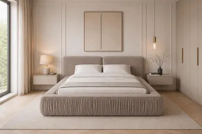 Produktbild von Doppelbett mit Kopfteil, Bettrahmen, Polsterbett Doppelbett Stauraumbett - Eleganz und Funktionalität in einem modernen Design, Dekorative Stoffsümpfe -Polsterbett 08 140x200 – Cappuccino (Riviera 16)