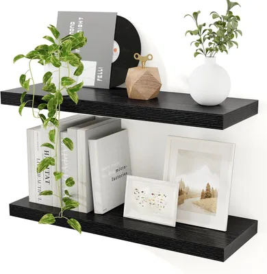 Produktbild von Wandregal 2er Set, MDF Holz, schwarz, 23.5 cm x 60 cm, für Wohnzimmer