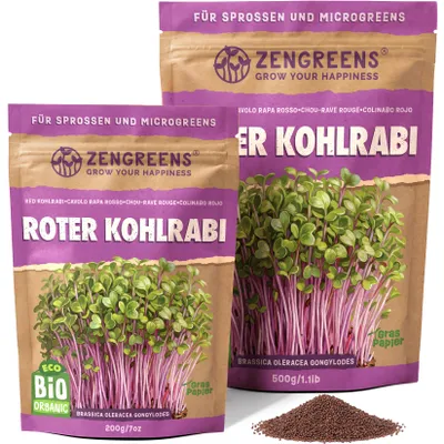 Produktbild von ZenGreens® Bio Roter Kohlrabi Keimsaat 500 g – Sprossensamen für Microgreens