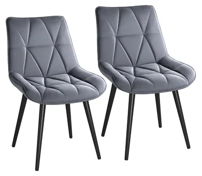 Obrázek produktu pro Jídelní židle, sada 2 kusů - Moderní design - Šedá barva - Umělá kůže - Polstrované sedáky - Kovové nohy - Rozměry: 81 x 57 x 50 cm