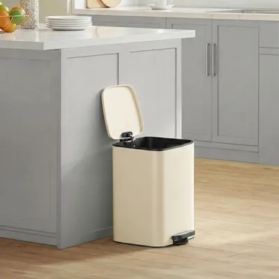 Produktbild von SONGMICS Mülleimer Küche, 20 Liter Abfalleimer, Tretmülleimer, Stahl, mit Inneneimer, Softclose, Offenhaltefunktion, beige