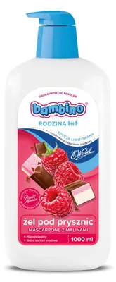 Zdjęcie produktu dla Żel pod prysznic Bambino Rodzina & Wedel, zapach malina z mascarpone, 1L