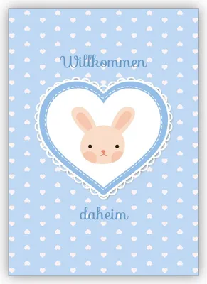 Produktbild von süße hellblaue Babykarte Glückwunschkarte mit Häschen im Herz für Baby Jungen zur Geburt: Willkommen daheim