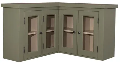 Produktbild von Casa Padrino Landhausstil Küchen Eckoberschrank Grün / Beige 98 x 98 x H. 65 cm - Landhausstil Hängeschrank mit 3 Glastüren