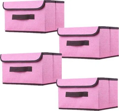 Immagine prodotto di 4 scatole pieghevoli in tessuto con coperchio 26x19x16 cm, contenitori in tessuto con coperchio, organizer per armadio per riporre i vestiti, organizzazione degli spazi - Rosa