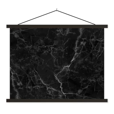 Produktbild von MuchoWow® Textilposter Marmor - Schwarz - Weiß - Textur - Marmoroptik 120x90 cm mit schwarzem Rahmen - Aufhänger für Poster