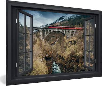 Produktbild von MuchoWow® MuchoWow® Gerahmtes Poster Aussicht - Berg - Zug 90x60 cm - Poster mit zchwarzem Bilderrahmen - Fotorahmen - Foto-Plakat