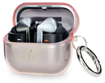 Produktbild von Elastyczne etui z karabińczykiem Bizon Case Headphone Clear do Galaxy Buds 3/3 Pro, przeźroczysto-różowe
