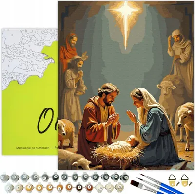 Obrázok produktu pre Maľovanie podľa čísel pre dospelých Náboženstvo svätej noci 50x40 - 33 akrylových farieb, plátno s dreveným rámom, 3 štetce a príslušenstvo Oh Art!