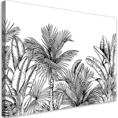 Immagine prodotto di Quadro su tela Foglie bianche e nere 90x60 Feeby Quadro in bianco e nero per la parete, pronto per essere appeso