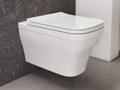 Produktbild von Aqua Bagno Firo spülrandlose Toilette WC inkl. Softclose Sitz - eckiges Design-Hänge-WC Wand WC