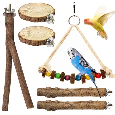 Produktbild von Naturholz Sitzstangen für Vögel 6 Stück, Vogelschleifklauen Klettern Stehend Papageienspielzeug Vogelkäfig Zubehör