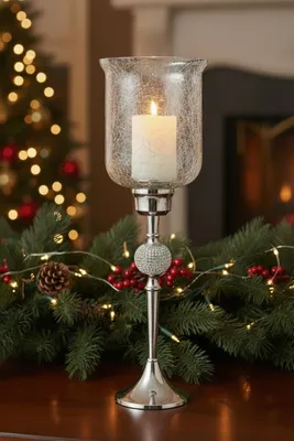 Produktbild von Windlicht Crystal Flair Silber Glas Aluminium 55cm mit funkelnder Kugel mit Diamantoptik