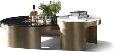 Produktbild von Eleganter Marmor-Couchtisch mit Edelstahl in modernem Design
