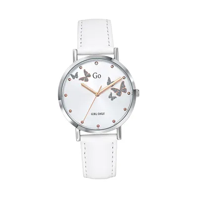 Produktbild von Girl Only Damen Quarz Armbanduhr Design Schmetterlingsmotiv Weiß Lederarmband D2UGO699346