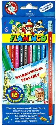 Zdjęcie produktu dla Kredki ołówkowe wymazywalne 12 kolorów Flamingo