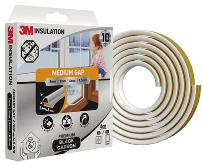 Produktbild von 3M Fenster- und Türdichtung Weiß 6 m, Selbstklebend, Spalten 2-4,5 mm