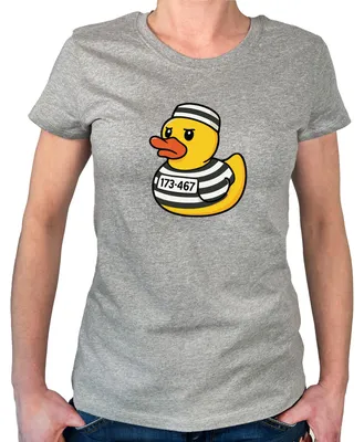 Produktbild von Huuraa Damen T-Shirt Quietscheente Gefängnis Gummiente Knast M Sport Grey Bio Baumwolle Fairtrade Damenshirt Geschenkidee
