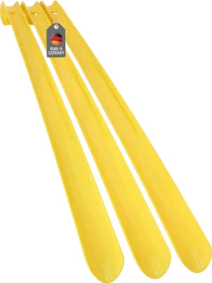 Produktbild von 3 Stück Schuhanzieher Set 65cm Farbe Gelb Kunststoff Schuhlöffel Xl Lang und stabil Robuster Plastik Schuhanziehhilfe mit Haken und Öse Rückenschonend