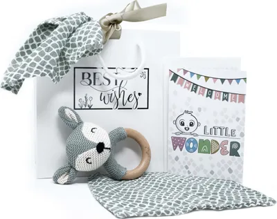 Produktbild von Baby Set Geburt Junge Grün Rassel Geschenk Karte Spucktuch Geschenkset Taufe