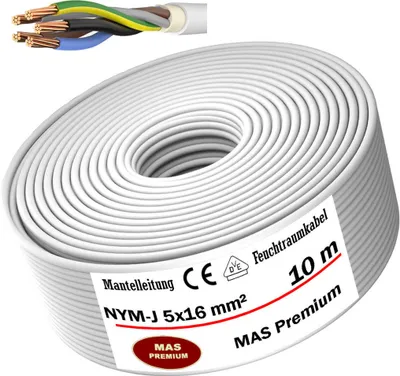 Produktbild von 10m Feuchtraumkabel Stromkabel Mantelleitung NYM-J 5x16 mm² Elektrokabel