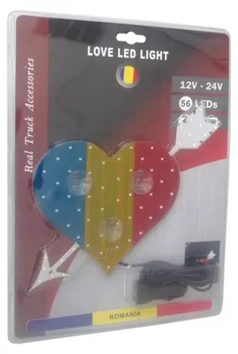 Obrázek produktu pro Srdce s LED osvětlením v barvách modrá–žlutá–červená – vlajka RO (Rumunsko) – 12 V–24 V – 54 LED diod