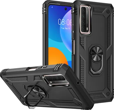 Image de Étui pour Huawei P Smart 2021 étui de protection militaire double couche avec support d'anneau et support noir