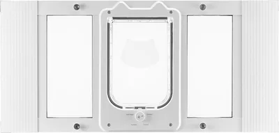 Produktbild von Katzenklappe für Fenster, einstellbar für Fensterbreiten von 686 bis 813 mm, 4 sichere Verriegelungsmodi, Aluminiumrahmen und hochtransparentes Glas, Magnetverschluss, wetterfeste Schnellmontage-Haustiertür für Katzen, weiß