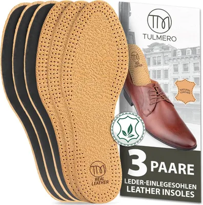 Imagen del producto de Plantillas de cuero, con propiedades antiperspirantes, talla 42, paquete de 3 pares, para mantener los pies frescos