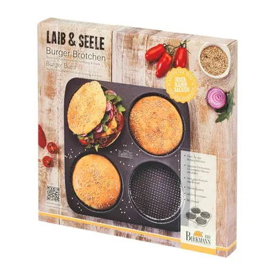 Produktbild von RBV Birkmann Burger Brötchen-Blech Laib und Seele 28x28cm Ø12cm 4-fach, Quadratisch, 280 mm, 280 mm, 30 mm, 12 cm, 1 Stück(e)