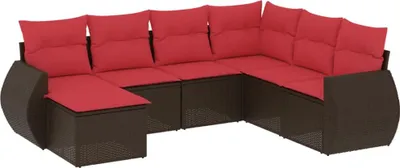 Produktbild von vidaXL 7-teiliges Gartensofa-Set mit Kissen, braun, Polyrattan