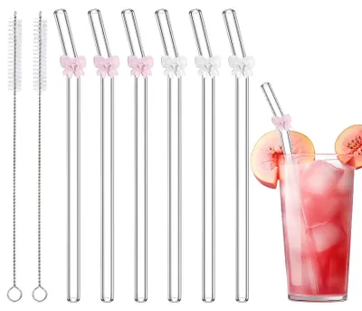 Produktbild von 6 wiederverwendbare Glasstrohhalme mit Reinigungsbürste