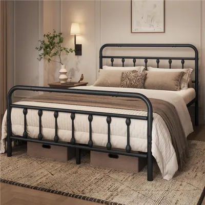 Produktbild von Yaheetech Bettrahmen Metallbett 140 x 200 cm, Bettgestell aus Metall mit Lattenrost, Modern Gästebett Jugendbett, Schwarz