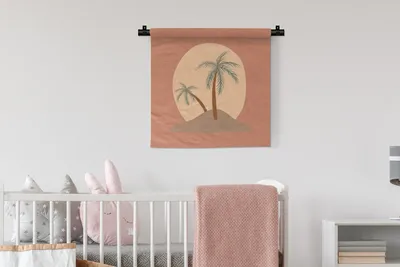 Produktbild von MuchoWow® Wandteppich Wandbehang Palme - Sonne - Pastell - Sommer 60x60 cm Tapisserie Dekoration Wandtuch - Dekorationen - Wand Decke