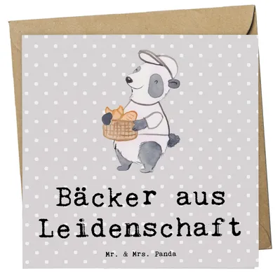 Produktbild von Mr. & Mrs. Panda Glückwunschkarte Bäcker Leidenschaft - Grau Pastell - Geschenk, faltkarte, Bäckerei, Klappkarte, anlasskarte, doppelkarte, Beruf, Grußkarte, Lustig