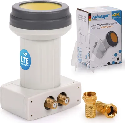 Produktbild von ANKASAT - ANK Premium UV Twin LNB + Wetterschutz Kappe, 2 Teilnehmer zum Direktanschluss, Hitze und Kältebeständig -35°  +70°C, ausziehbarer Wetterschutz, HDTV, 4K, UHD, LTE Abschirmung