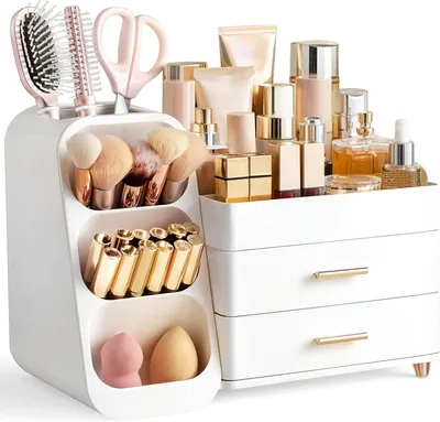 Productafbeelding van Up organizer met laden - Organizer voor kwasten - Wit - 34.5x17.5x24.8 cm - Minimalistisch