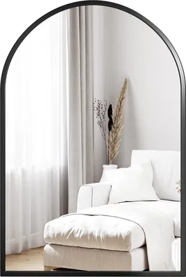 Produktbild von Dripex Rundbogen Wandspiegel 60x90cm mit Aluminiumrahmen,dekorativer HD Wandspiegel Schminkspiegel (Schwarz)