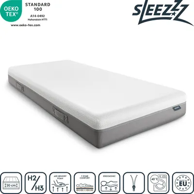 Obrázok produktu pre Sleezzz Premium viskoelastický matrac 90 x 200 cm, výška 20 cm, stupeň tvrdosti H2/H3, s obojstrannými úchytmi