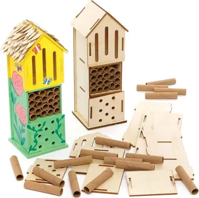 Immagine prodotto di Set di hotel per insetti in legno - 2 pezzi Attività con legno da dipingere e decorare per progetti di artigianato o giardino per bambini