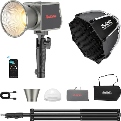 Produktbild von Multiblitz Set aus MB-PL LED 60B Fotolicht mit FT-8051 Lampenstativ und Octagon Softbox Ø 40 cm