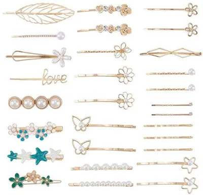 Produktbild von Haarclip-Set mit 26 Stücken - Blumen- und Perlen-Verzierungen in Grün für Damen