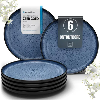 Produktbild von Frühstücksteller, 6er-Set, Steinzeug, tiefblau, für das Frühstück