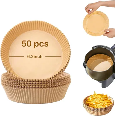 Obrázok produktu pre Air Fryer Pečiaci Papier 50 Kusov, Kruh 16 cm, Neprilnavý, Vodotesný, Bezolejový, pre Fritézu